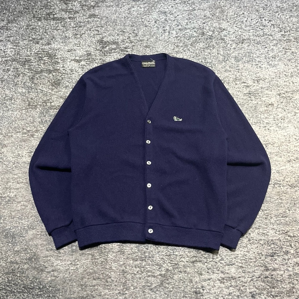 Vintage Challenger Cardigan Sweater Turtle Mens XL Navy Blue Preppy‎ Grunge 90s